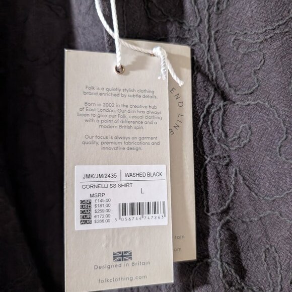 Folk | Cornelli Short Sleeve Floral Embroidered Shirt In Washed Black - Picture 4 of 11